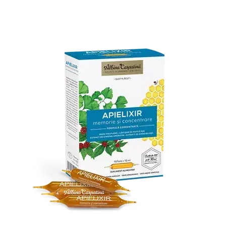 Apielixir memorie și concentrare, 10 fiole x 10 ml, Albina Carpatină