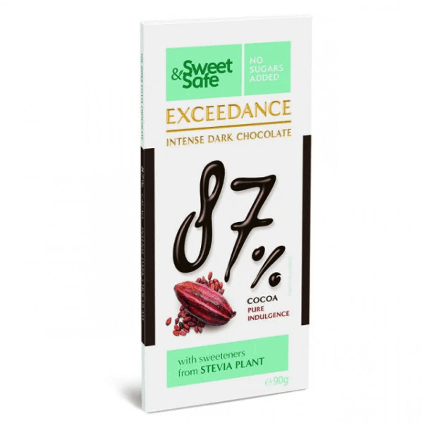 ciocolata intens amaruie 87 cacao indulcita cu stevia 90g