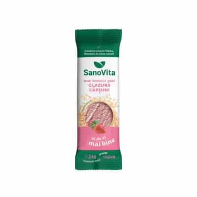 Mini rondele de orez cu glazură de căpșuni, 24 g, Sanovita