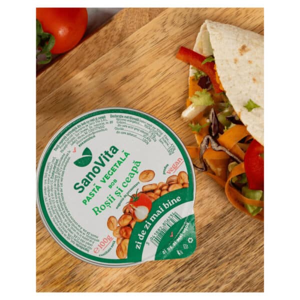Pastă vegetală din bob cu roșii și ceapă, 100 g, Sanovita Pastă vegetală din bob cu roșii și ceapă, 100 g, Sanovita
