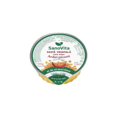 Pastă vegetală din linte roșie cu ardei picant, 100 g, Sanovita Pastă vegetală din linte roșie cu ardei picant, 100 g, Sanovita