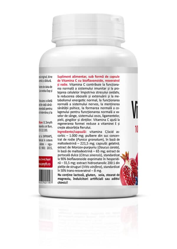 Pachet promoțional Vitamina C Premium cu rodie, 1000 mg, 60 + 30 capsule, Zenyth