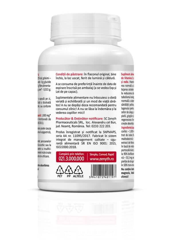 Pachet promoțional Vitamina C Premium cu rodie, 1000 mg, 60 + 30 capsule, Zenyth