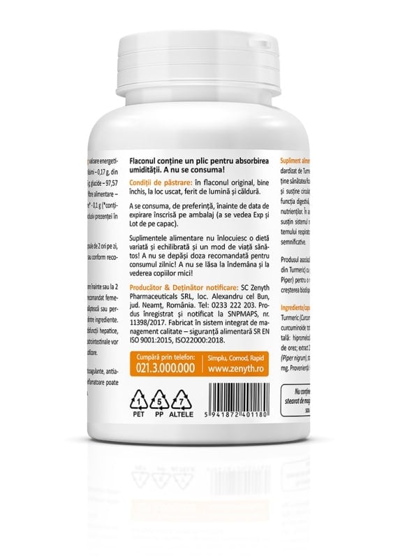 Pachet promoțional Curcumin și Piperină, 60 + 30 capsule, Zenyth