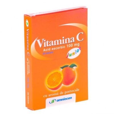 Vitamina C 100 mg, aromă portocale, 20 comprimate, Amniocen