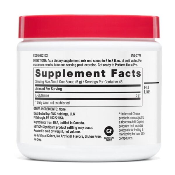 Gnc Pro Performance Micronized L-glutamine 5000 Mg, L-glutamina Micronizata Pudra Fara Aroma, 225 G