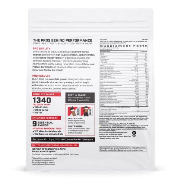 Gnc Pro Performance Bulk 1340, Formula Proteica Pentru Crestere In Greutate, Cu Aroma De Ciocolata, Testata Antidoping, 3249 g