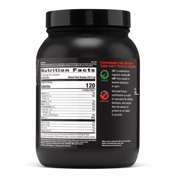Gnc Amp Pure Isolate, Proteina Izolata Din Zer, Cu Aroma De Ciocolata Si Unt De Arahide, 708.4 g