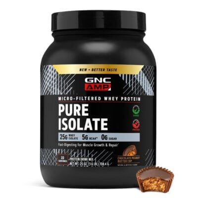 Gnc Amp Pure Isolate, Proteina Izolata Din Zer, Cu Aroma De Ciocolata Si Unt De Arahide, 708.4 g