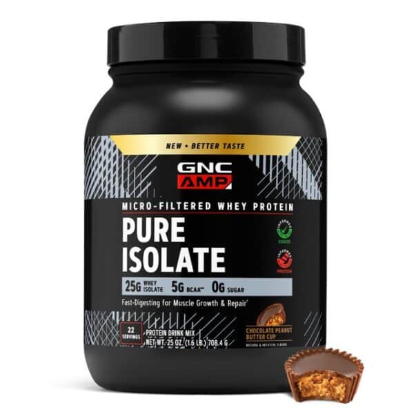 Gnc Amp Pure Isolate, Proteina Izolata Din Zer, Cu Aroma De Ciocolata Si Unt De Arahide, 708.4 g