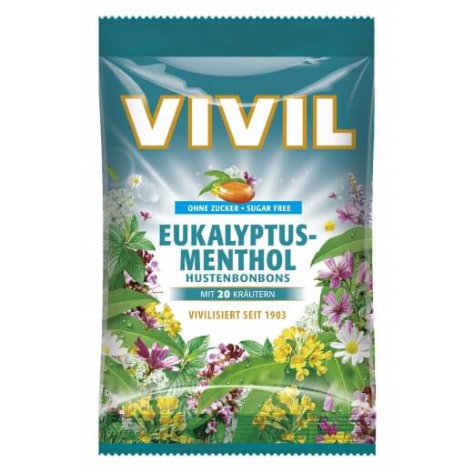 Dropsuri cu eucalipt și mentă fără zahăr, 60gr, Vivil