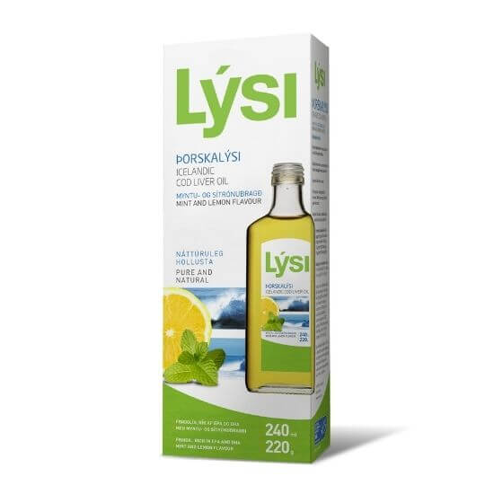 Ulei de ficat de cod cu aromă de lămâie și mentă, 240 ml, Lysi