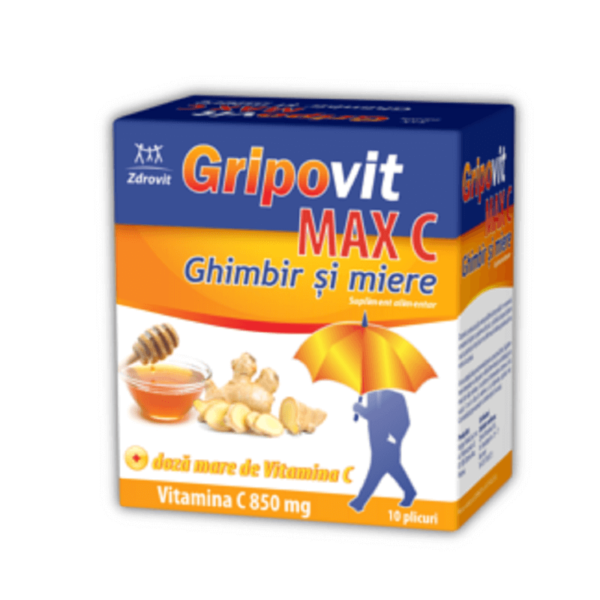 Gripovit Max C ghimbir și miere, 10 plicuri, Zdrovit