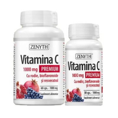 Pachet premium de vitamina C cu rodie, 1000 mg, 60+30 capsule, Zenyth