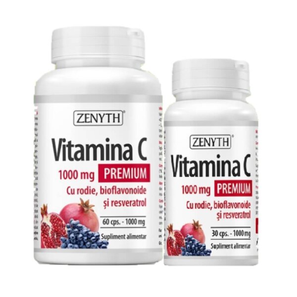 Pachet premium de vitamina C cu rodie, 1000 mg, 60+30 capsule, Zenyth