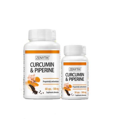 Pachet cu curcumina si piperina, 60+30 capsule, Zenyth