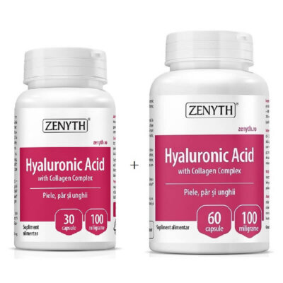 Pachet acid hialuronic cu complex de colagen 1000 mg, 30+60 capsule, Zenyth