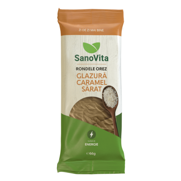 Rondele de orez cu glazură de caramel sărat, 66 g, Sanovita