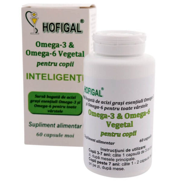 Omega 3-6 vegetal pentru copii inteligenți, 60 capsule, Hofigal