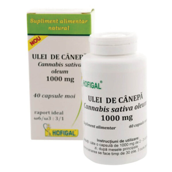 Ulei de cânepă, 1000mg, 40 capsule, Hofigal