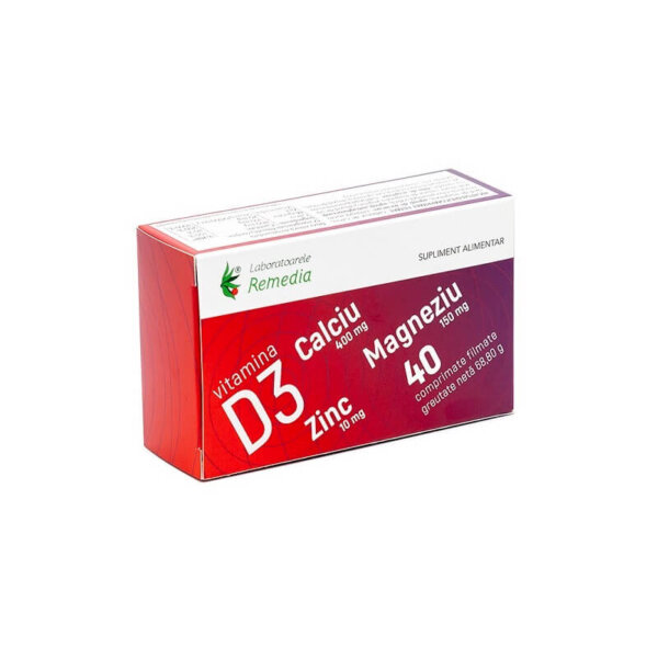 Ca+Mg+Zn+Vitamina D3, 40 comprimate, Remedia