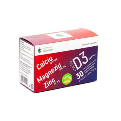 Calciu, Magneziu, Zinc și vitamina D3, 30 plicuri, Remedia