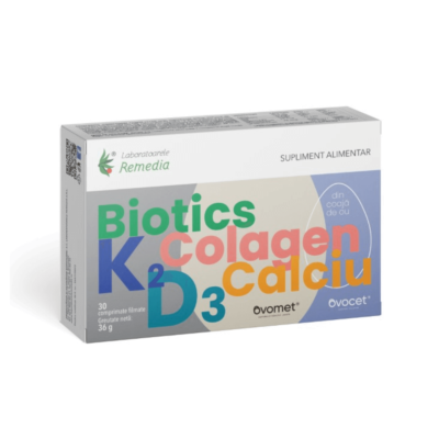Biotics + K2 + D3 + Colagen + Calciu, 30 tablete, Remedia