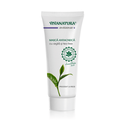 Mască anti-acnee, 75 ml, Argilă și Arbore de ceai, Vivanatura