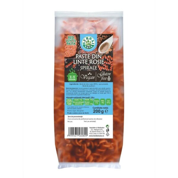 Paste din linte roșie spirale, 200 g, Herbal Sana