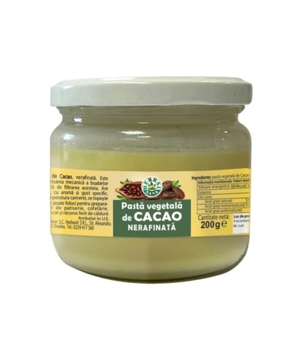 Pastă vegetală de cacao nerafinată, 200 gr, HerbalSana