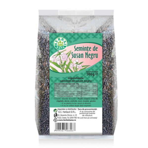 Semințe de susan negru, 300 g, Herbal Sana