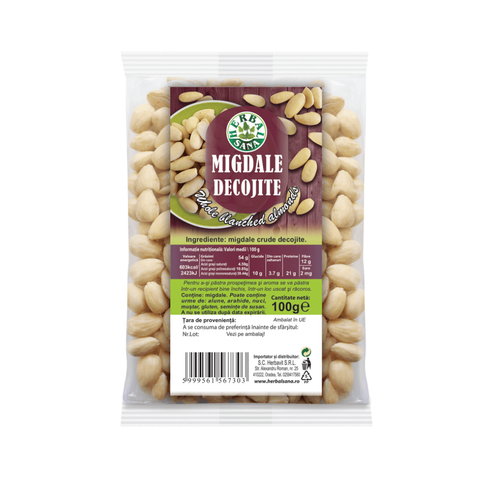 Migdale crude decojite, 100 g, Herbal Sana