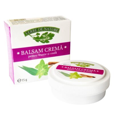 Balsam cremă tonic pentru frunte și gât cu eucalipt, mentă și scorțișoară, 15 g, Verre de Nature