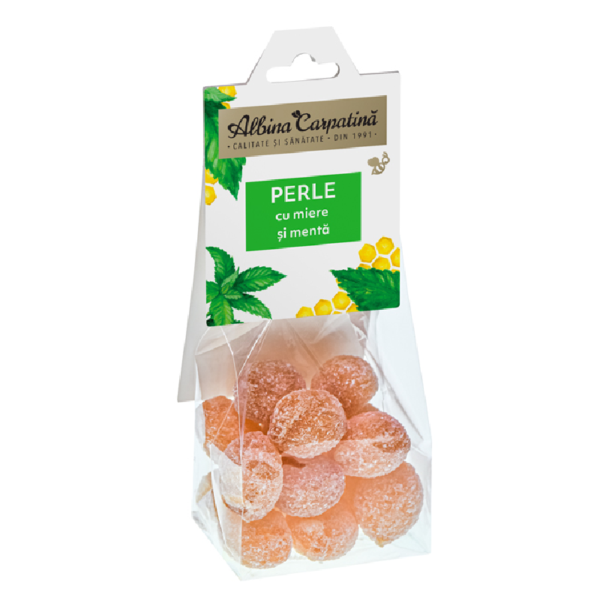 Perle cu miere și mentă, 100 g, Albina Carpatină