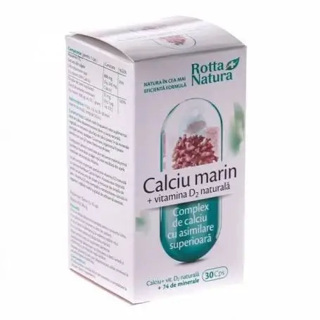 Calciu marin cu vitamina, D2 naturală, 30cps, Rotta Natura
