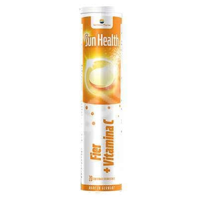 Fier + Vitamina C, Sun Health, 20 tablete efervescente, Sun Wave Pharma