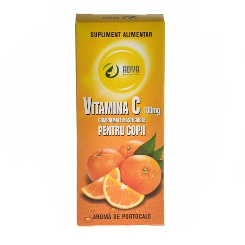 Vitamina C 100 mg aromă de portocale pentru copii, 30 tablete, Adya