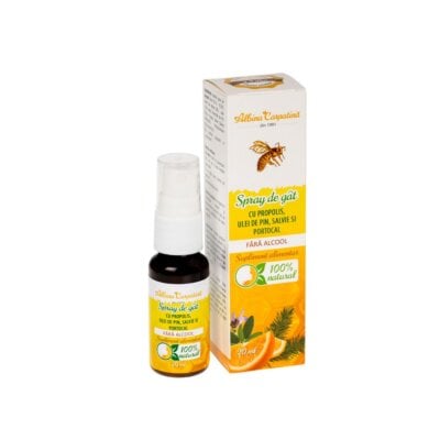 Spray pentru gat cu propolis, ulei de pin, salvie si portocala, 20 ml, Albina Carpatina