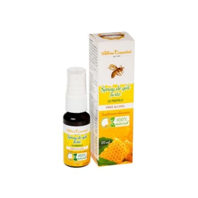 Spray puternic pentru gat cu propolis fara alcool, 20 ml, Albina Carpatina