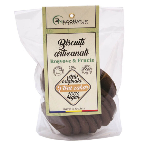 Biscuiți artizanali cu roșcove și fructe uscate fără zahăr, 150 gr, Econatur