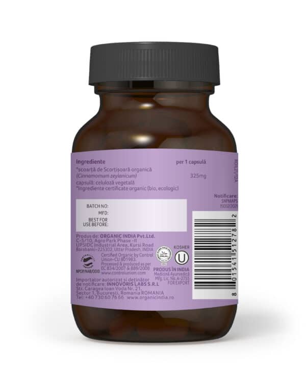 Scorțișoară Ceylon Bio, 60 capsule, Organic India
