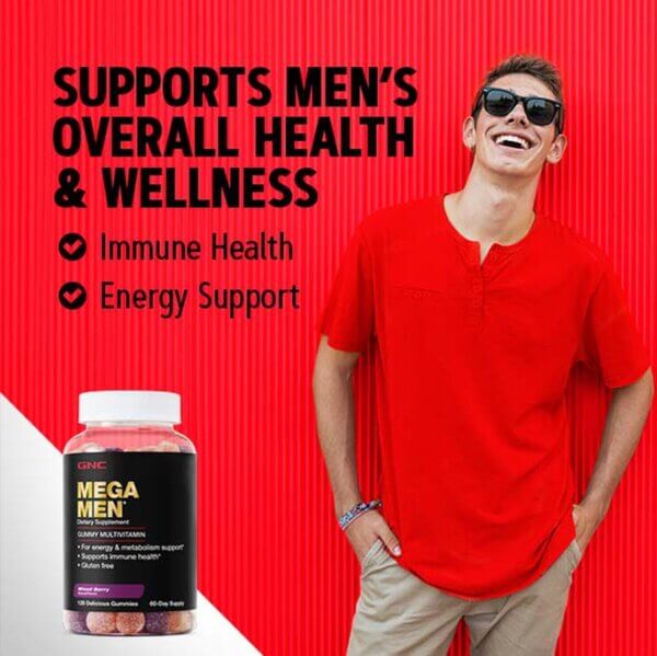 Gnc Mega Men Gummy Multivitamin, Multivitamine Jeleuri Pentru Barbati Cu Aroma Naturala De Fructe De Padure, 120 Jeleuri