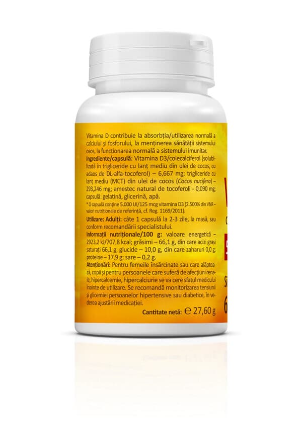 Vitamina D3 cu ulei de cocos, 5000UI, 60 capsule, Zenyth