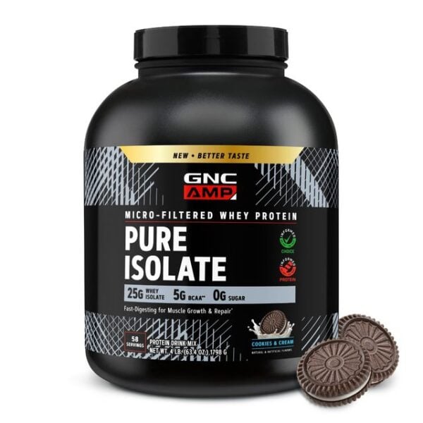 739973 Gnc Amp Pure Isolate, Proteina Izolata Din Zer, Cu Aroma De Biscuiti Cu Crema, 1798 g
