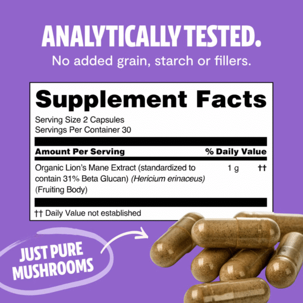 Freshcap Lion's Mane Mushroom, Ciuperca Coama Leului Pentru Claritate Mentala, Focus Si Sustinere Cognitiva, 1000 Mg, 60 Cps