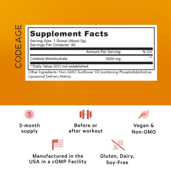 Codeage Liposomal Creatine Monohydrate, Creatina Monohidrata Lipozomala, 455 g, GNC