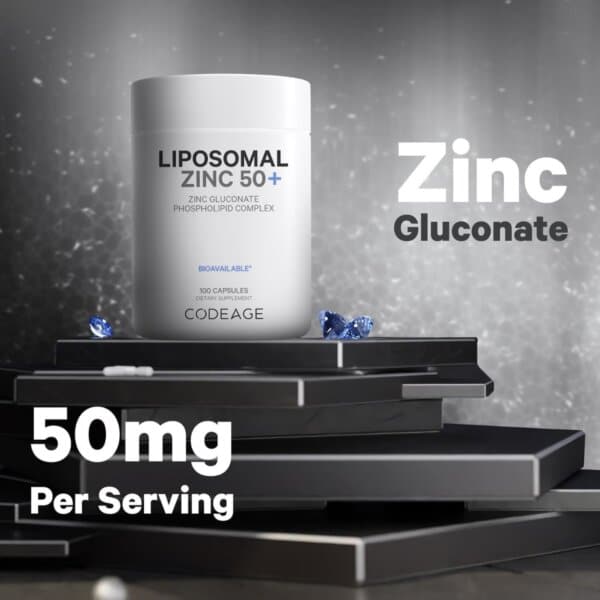Codeage Liposomal Zinc 50+, Zinc Lipozomal 50+ Complex De Fosfolipide, 100 Cps