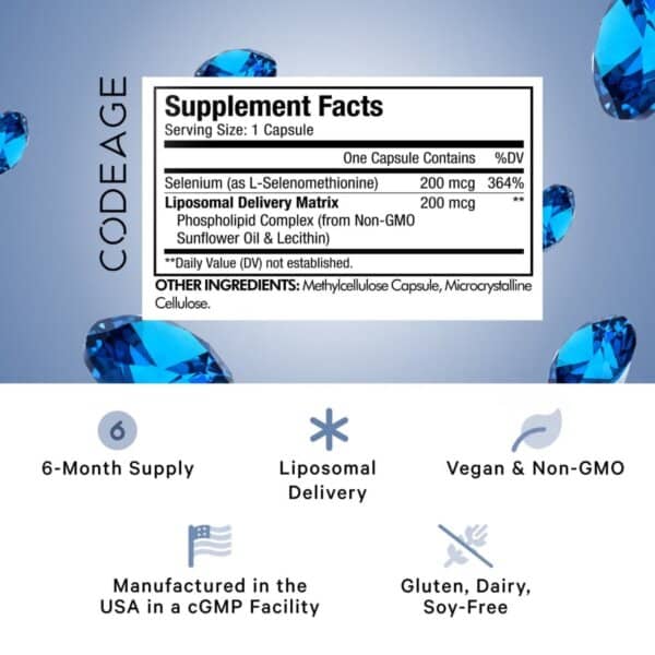 Codeage Liposomal Selenium+ Selenomethionine Phospholipid Complex, 180 Cps, GNC