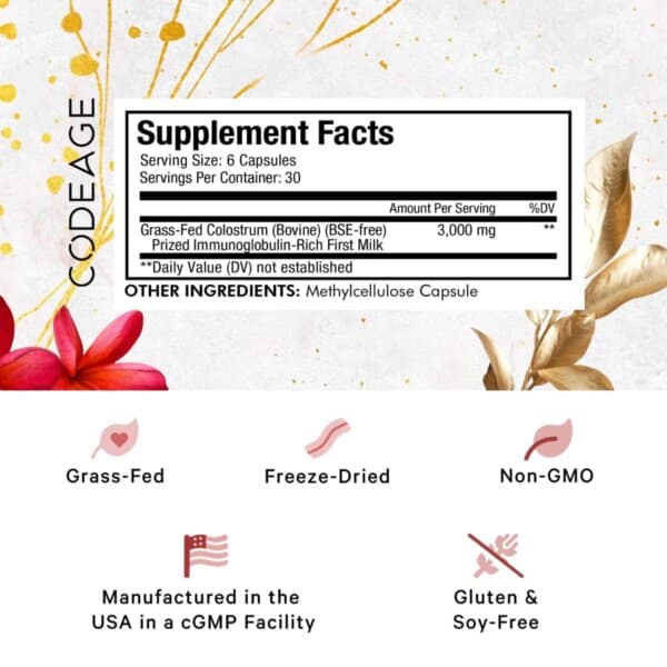 Codeage Immuno Bovine Colostrum, Colostru Bovin Bogat In Imunoglobuline, 180 Cps