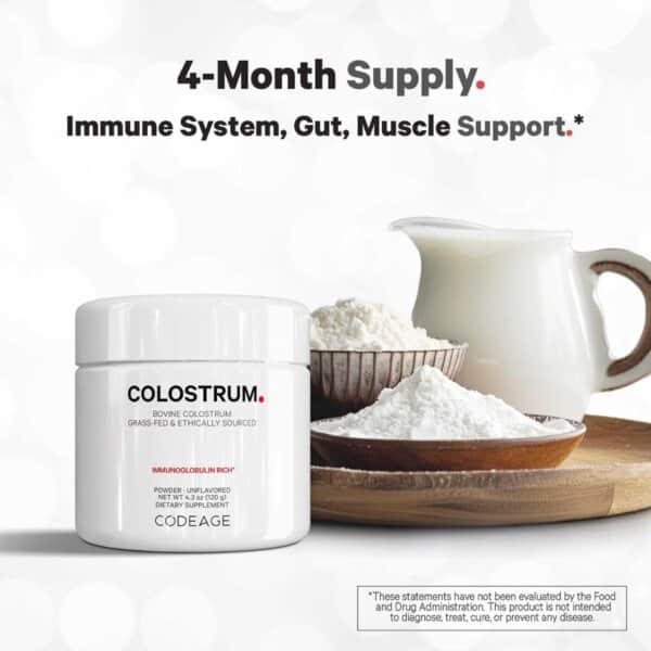 Codeage Bovine Colostrum Powder Unflavored Immunoglobulin Rich, Colostru Bovin Cu Imunoglobuline Pentru Imunitate Si Digestie Fara Aroma, 120g